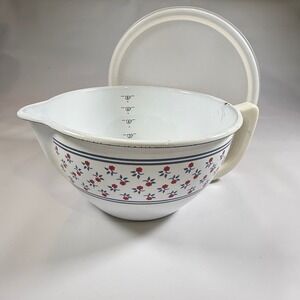 VTG M. Kamenstein Enamel Mixing Bowl Batter Pitcher Lid 8 Cup Floral Cottagecore